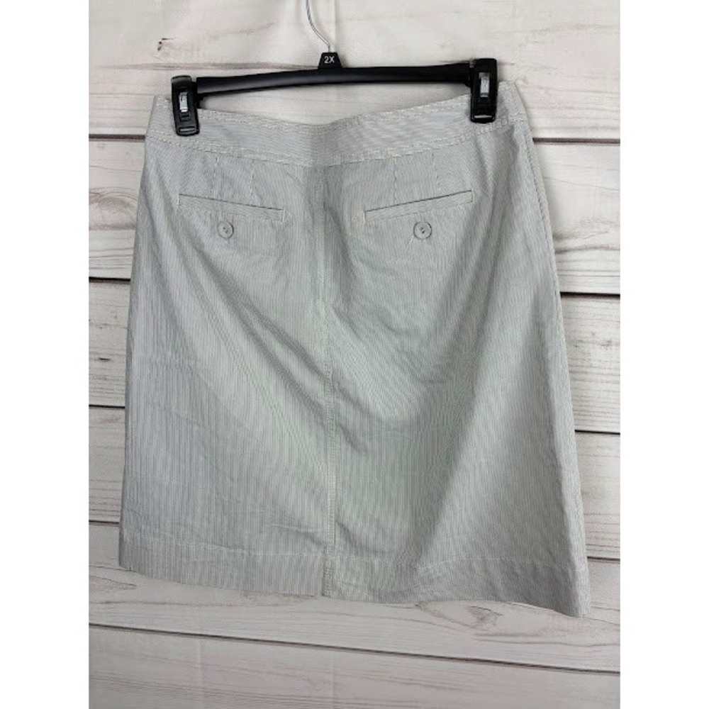 Ann Taylor Loft Blue White Striped Button Front A-Line Skirt Size 10 - Picture 2 of 8
